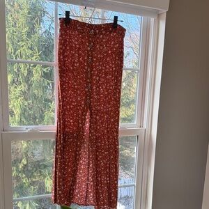 wild fable Rust Floral Button-Front Maxi Skirt